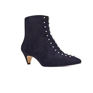 Nine West Navy Blue Zyrannia Studded Leather Pointed Toe Heeled Booties Size 5.5